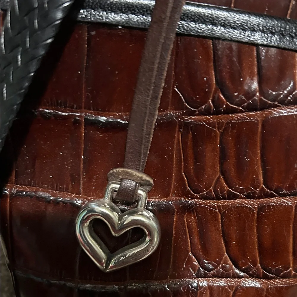 Brighton Brown Croc-Embossed Leather Bag with Heart Charms